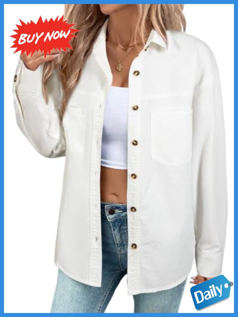 Women's Oversized Denim Button Down Shirt Long Sleeve Cotton Bl